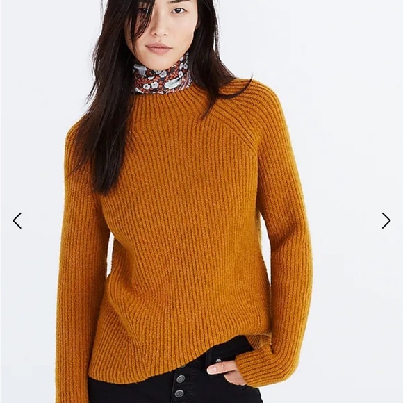 Madewell Northfield Mock Neck Chunky Funnel Knit Harvest Gold Sweater - Picture 2 of 13